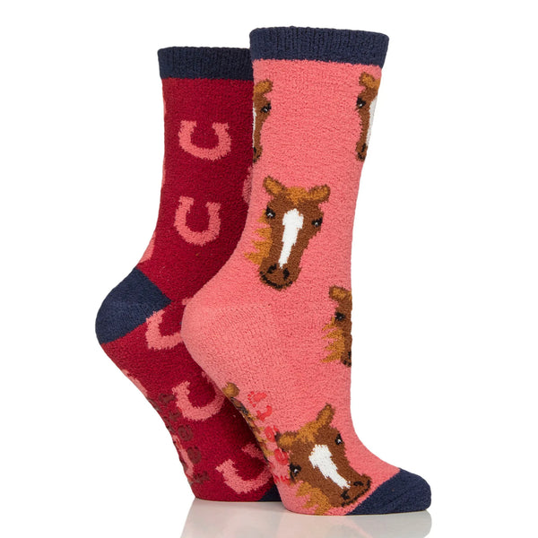 Wildfeet Ladies Fluffy Lounge Socks - Horse/Horseshoes