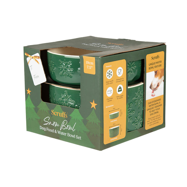 Scruffs Snow Bowl Food & Drink Bowl Gift Set - Green