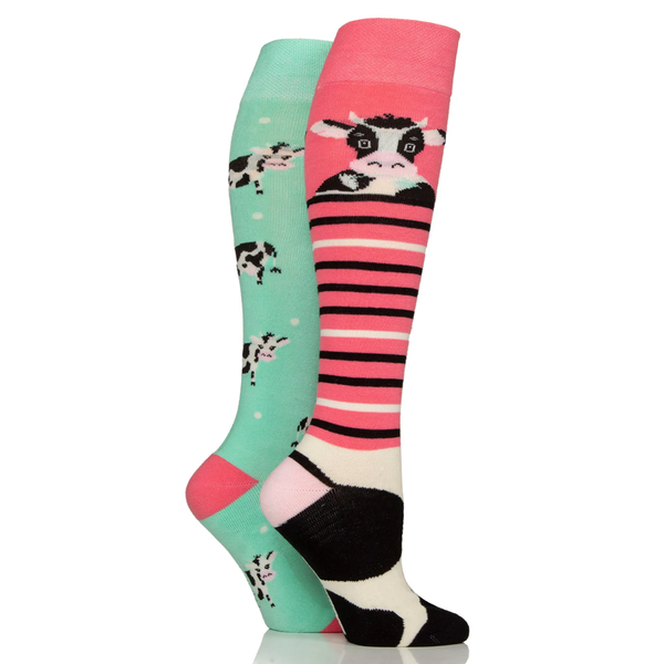 Wildfeet Kids Knee High Equestrian Socks 2 Pack - Cow