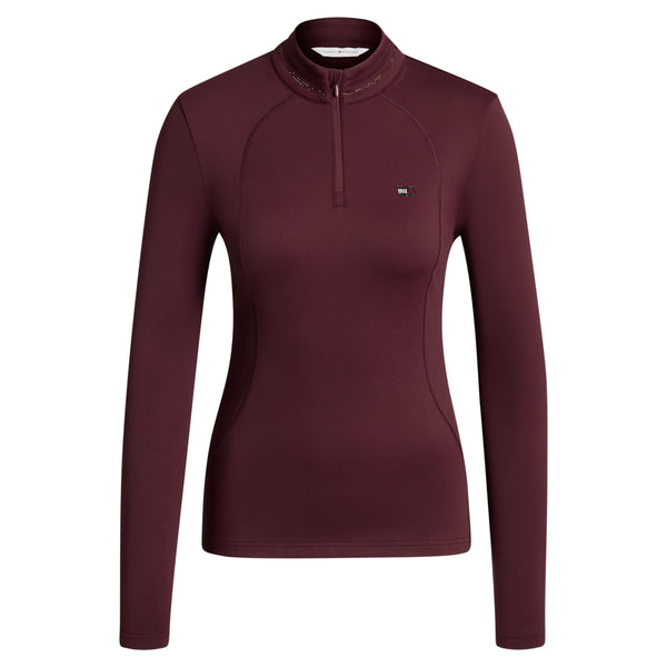 Tommy Hilfiger Ladies Cady 1/4 Zip Rhinestone Training Top - Deep Burgundy
