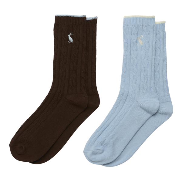 Joules Ladies Oatburg Cable Socks - Chocolate/Blue
