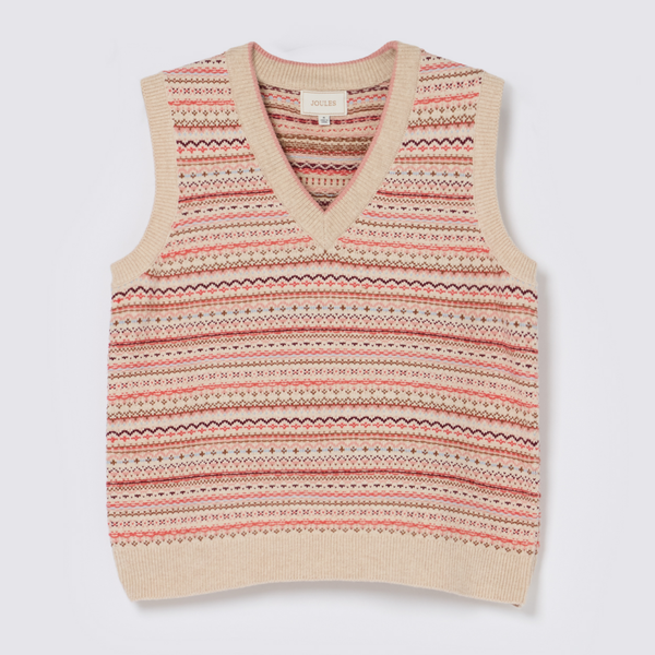 Joules Ladies Fairisle V-Neck Tank - Oatmeal