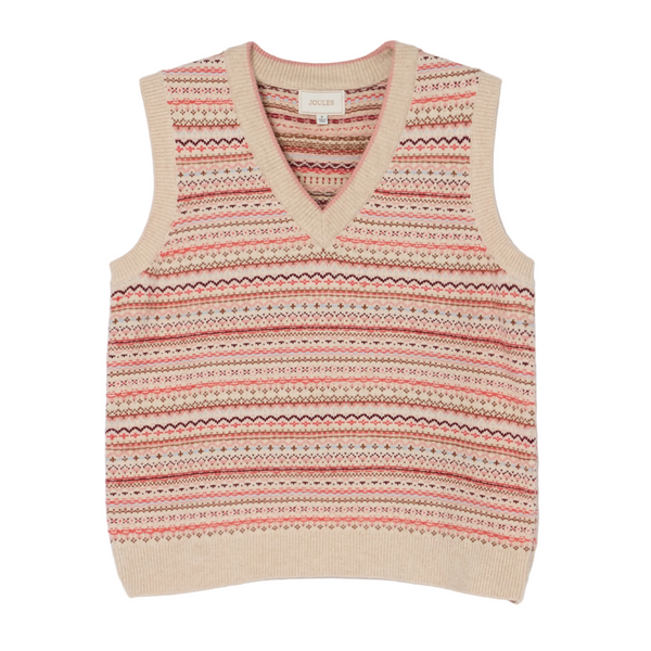 Joules Ladies Fairisle V-Neck Tank - Oatmeal