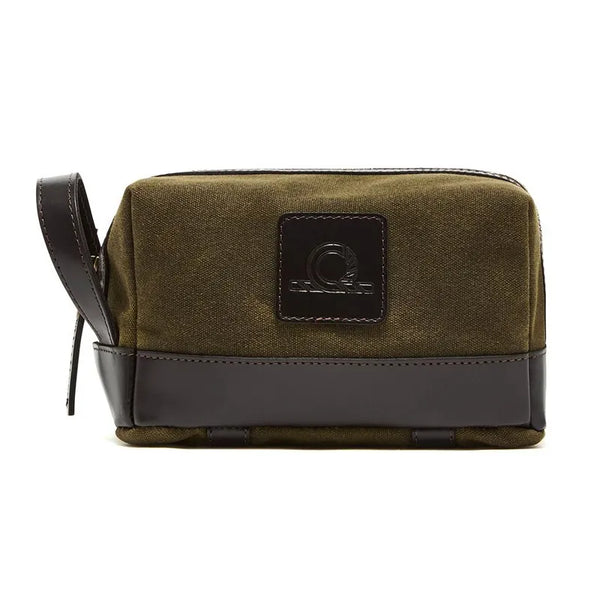 Chatham Leather and Waxed Canvas Wash Bag - Green/Dark Brown