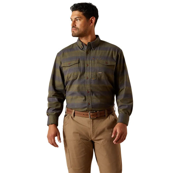 Ariat Mens Rebar Flannel DuraStretch Work Shirt - Burnt Olive