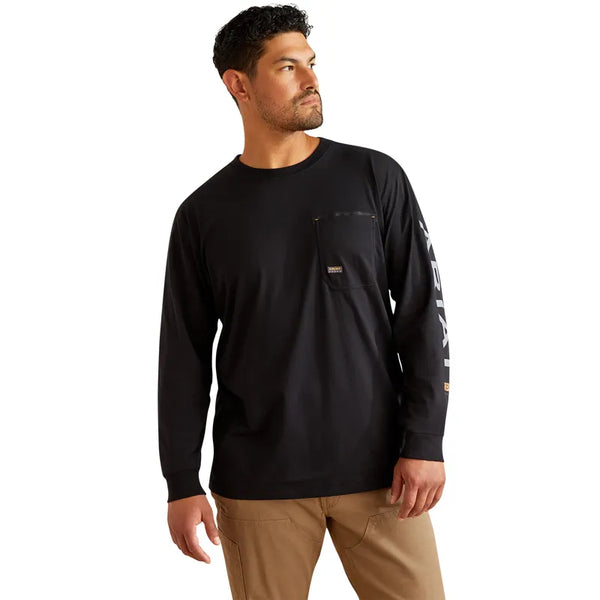 Ariat Mens Rebar Workman Logo Long Sleeved T-Shirt - Black/Alloy