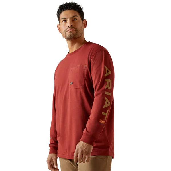 Ariat Mens Rebar Workman Logo Long Sleeved T-Shirt - Russet Brown/Dijon