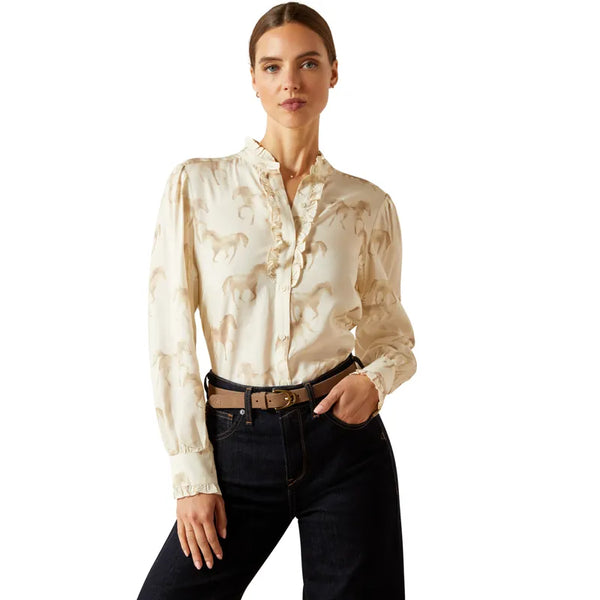 Ariat Ladies Cricklade Blouse - Watercolour Horse Print