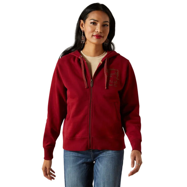 Ariat Ladies Stitched Full Zip Hoodie - Biking Red