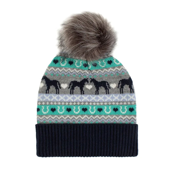 Fairisle Junior Pom Hat - Grey