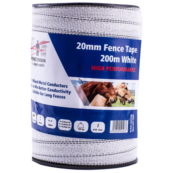Fenceman High Performance Tape 20mm White 200m