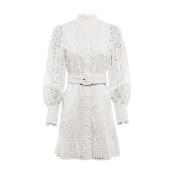 Holland Cooper Collarless Broderie Mini Dress - White