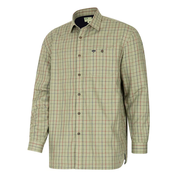 Hoggs of Fife Mens Fleece Lined Shirt Boxwood - Green Tattersall