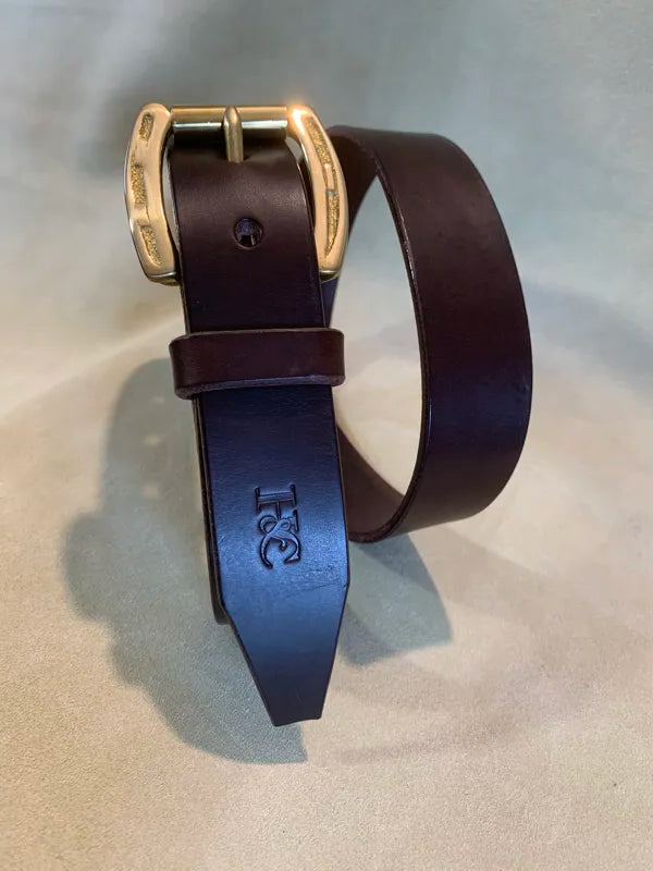 Hide and Collar Leather Belt Nickel Horse Buckle - Brown