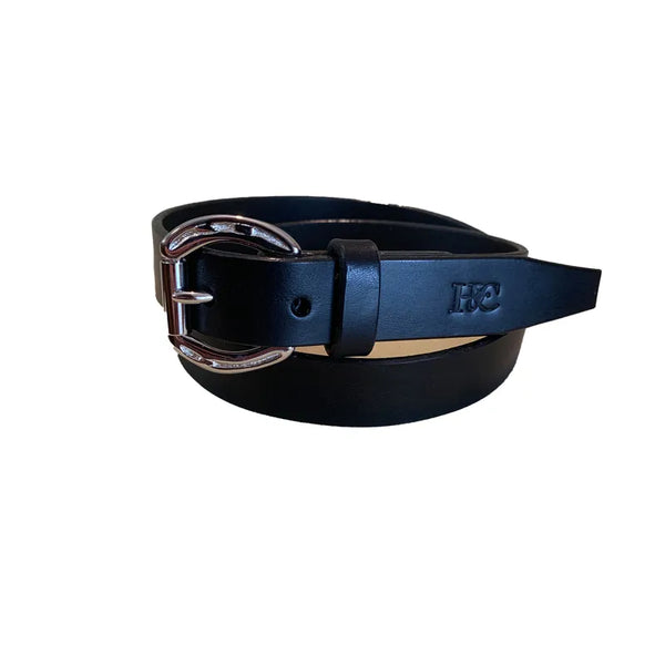 Hide and Collar Leather Belt Nickel Horse Buckle Slim - Black