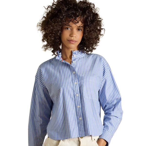 Joules Ladies Cropped Oxford Shirt - Blue
