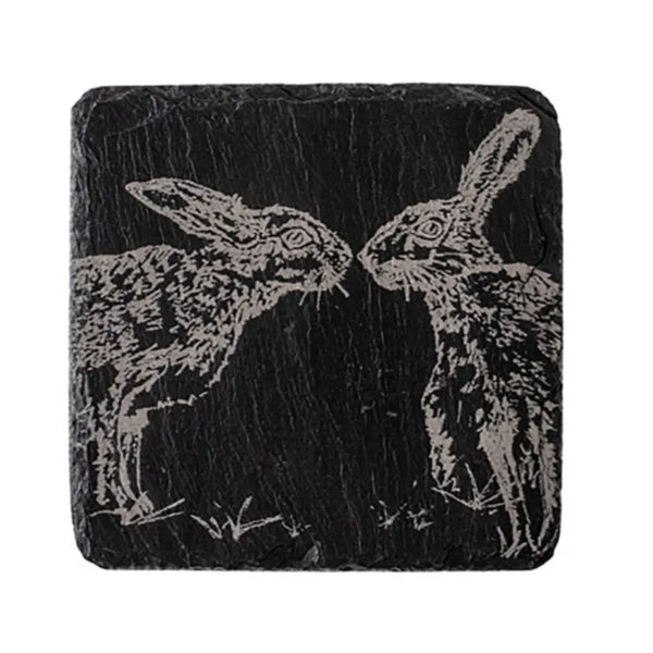 Selbrae House Single Slate Coaster - Kissing Hares