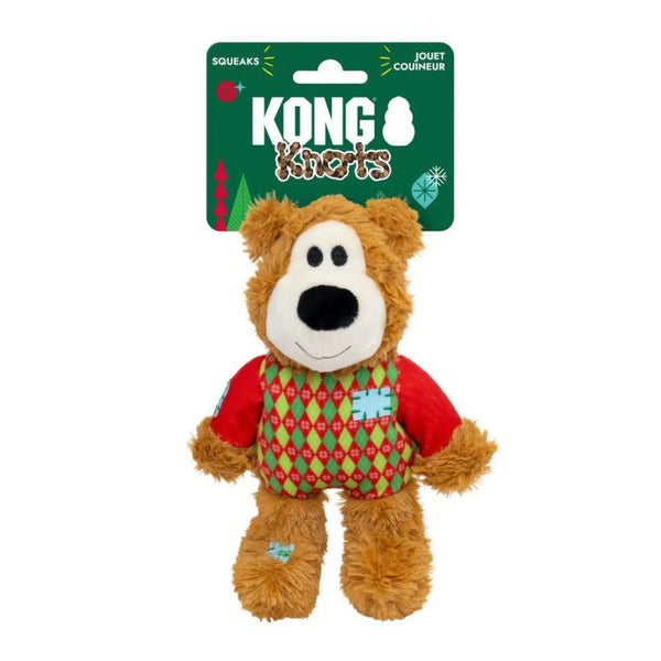 Kong Holiday Wild Knots Sweater Bear Dog Toy - Red