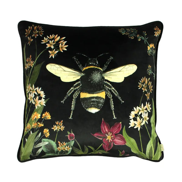 Evans Lichfield Midnight Garden Bee Feather Filled Cushion - Black