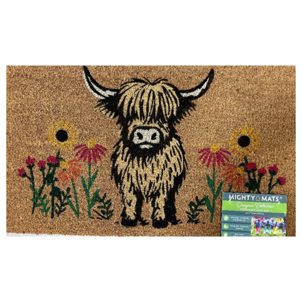 Latex Backed Coir Mat - Highland Cow Floral