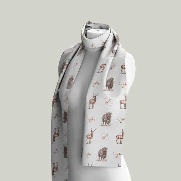 Meg Hawkins Stag and Highland Cow Design Cotton Scarf