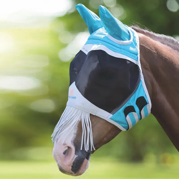 FlyGuard Pro Fine Mesh Fly Mask With Ears and Nose Fringe - Teal
