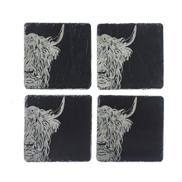 Selbrae House Slate Highland Cow Coasters