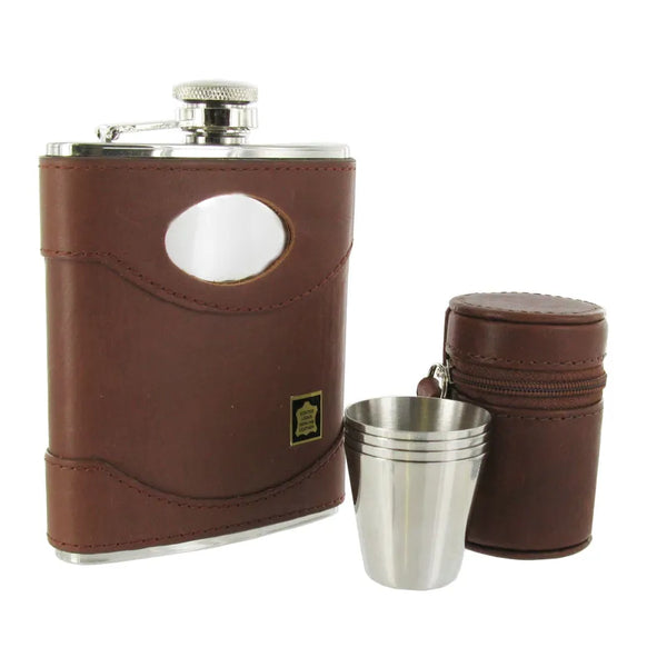 Sarome Spanish Leather Flask and Cups