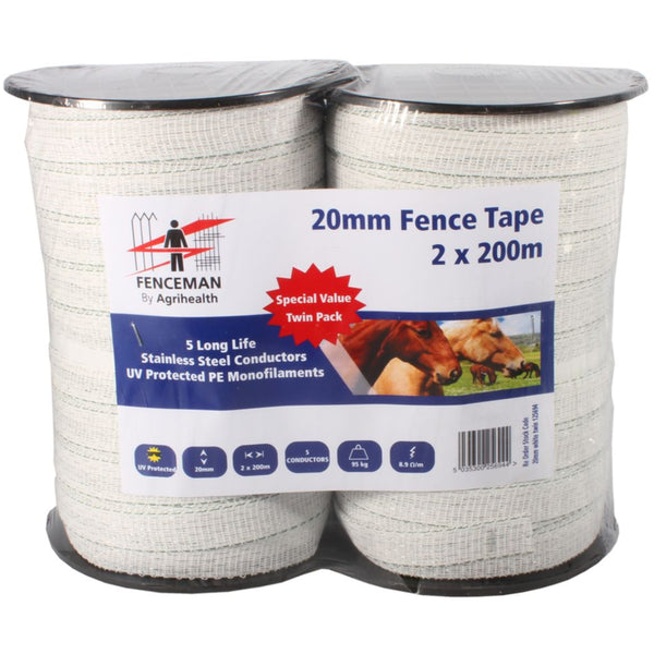 Fenceman Tape Twin Pack 20mm White 200m