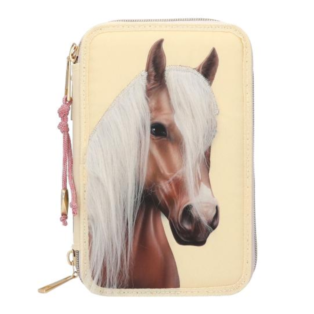 Miss Melody Triple Pencil Case With Horse Head Application