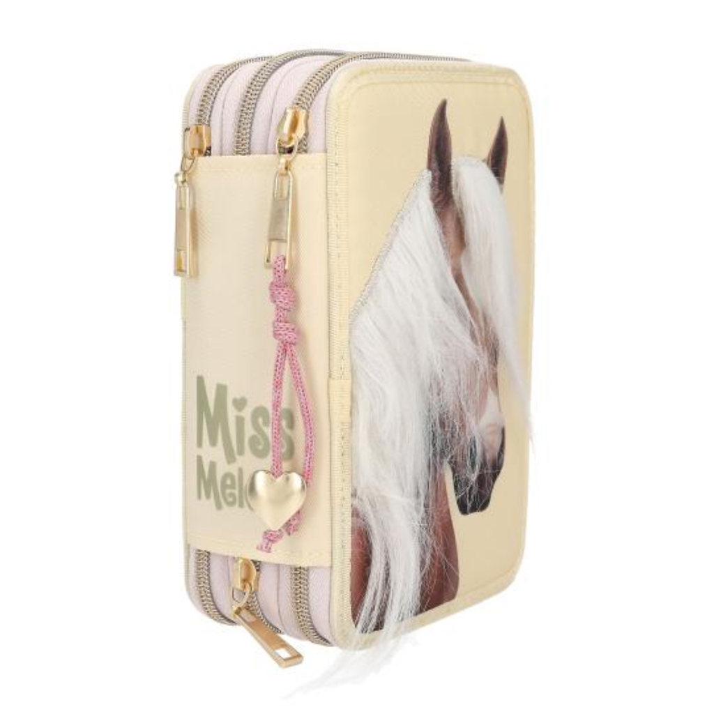 Miss Melody Triple Pencil Case With Horse Head Application