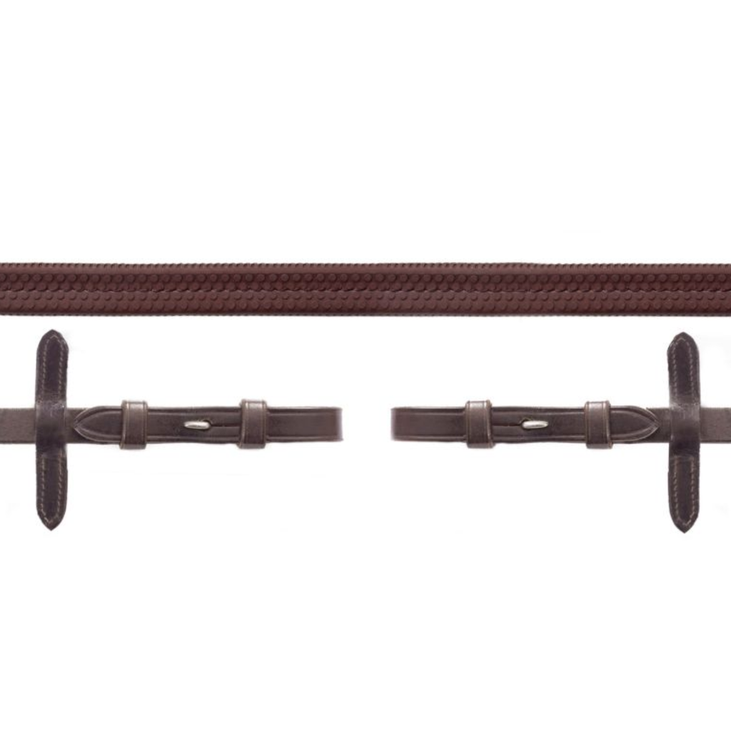 Schockemohle Rubber Rein with Hook and Stud Brown - Full
