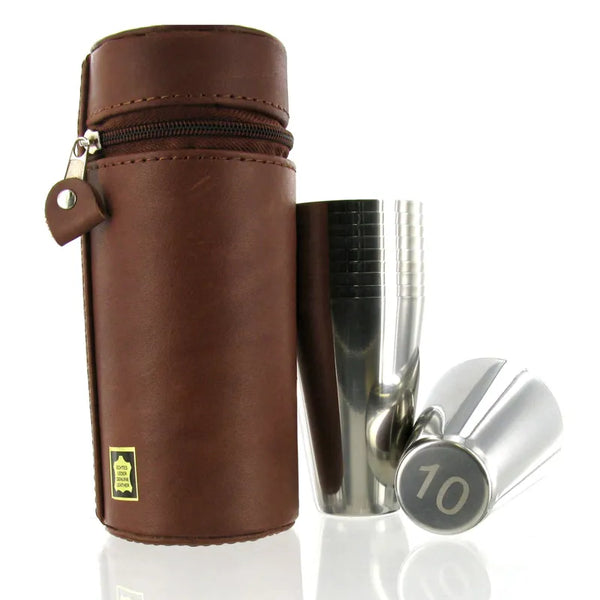 Sarome 10 Stainless Steel Cups In Spanish Leather Case