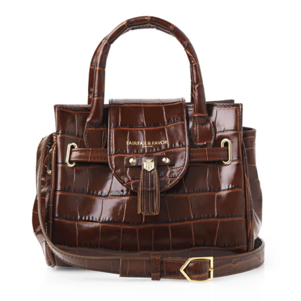 Fairfax & Favor Mini Windsor Leather Handbag -  Conker Croc