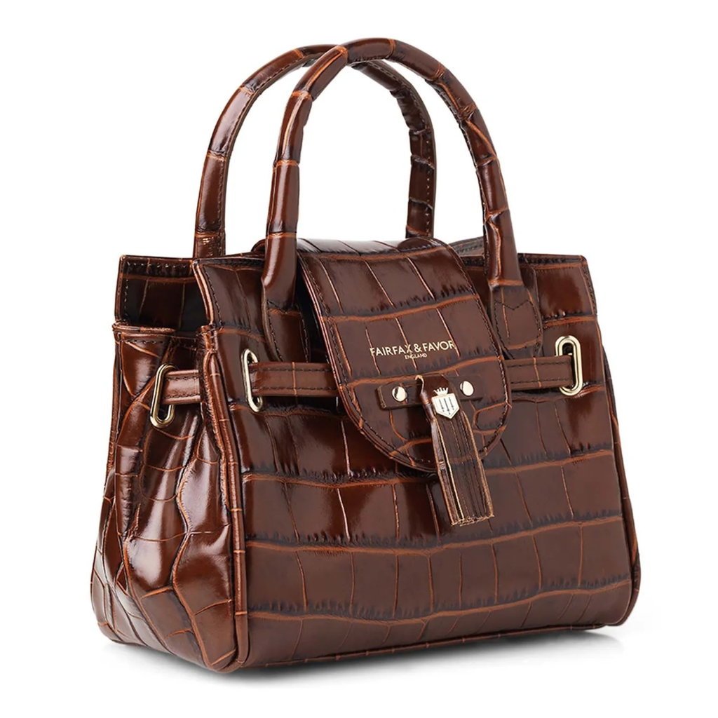 Fairfax & Favor Mini Windsor Leather Handbag -  Conker Croc