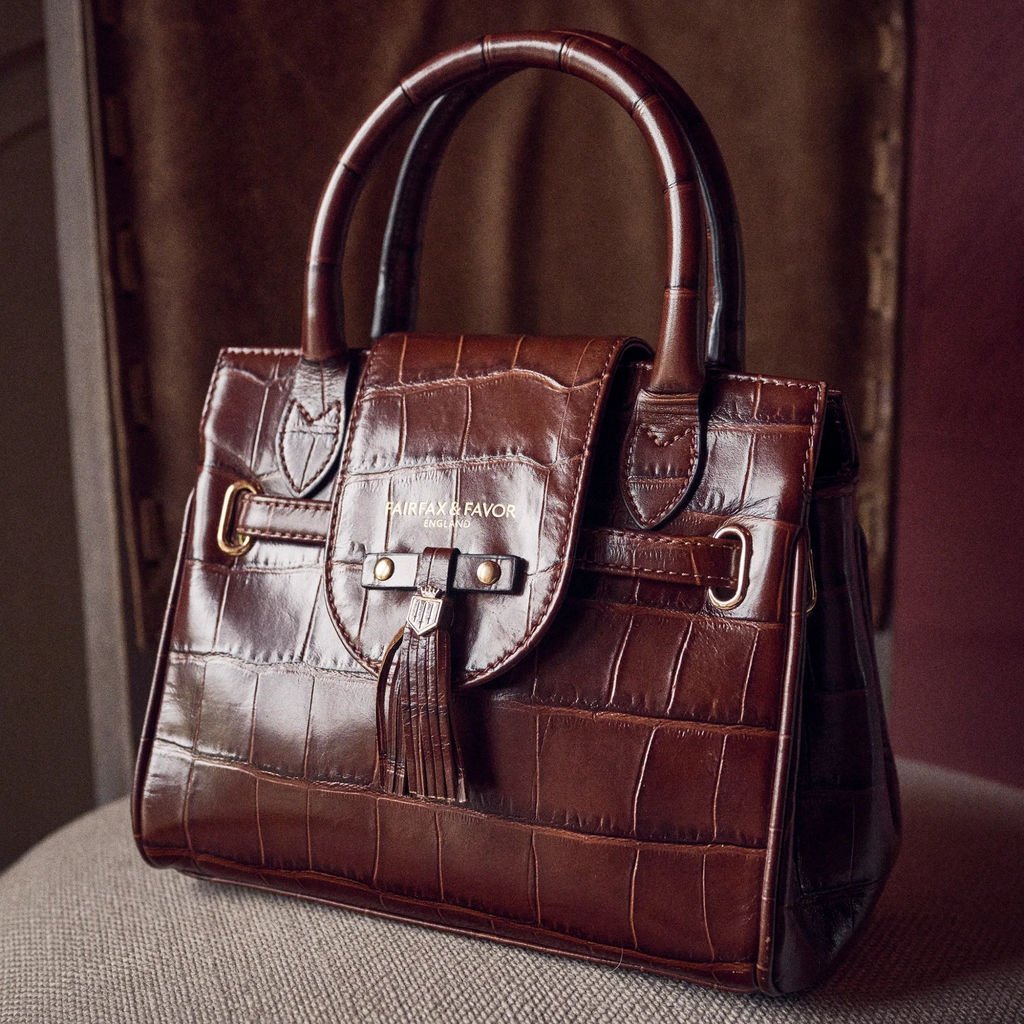 Fairfax & Favor Mini Windsor Leather Handbag -  Conker Croc