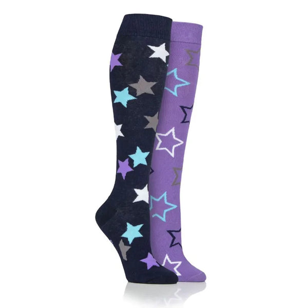 Junior Star Long Equine Socks - Navy/Lilac