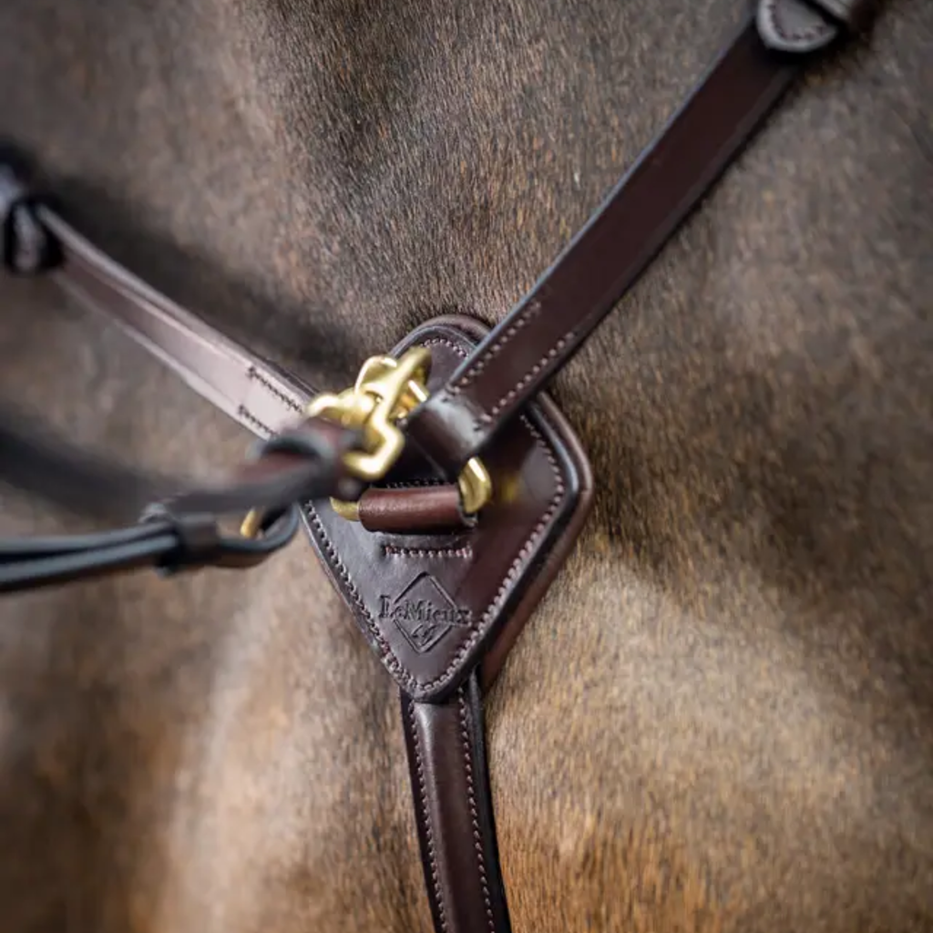 LeMieux Breastplate D-Ring Attachment with Detachable Martingale - Havana/Brass