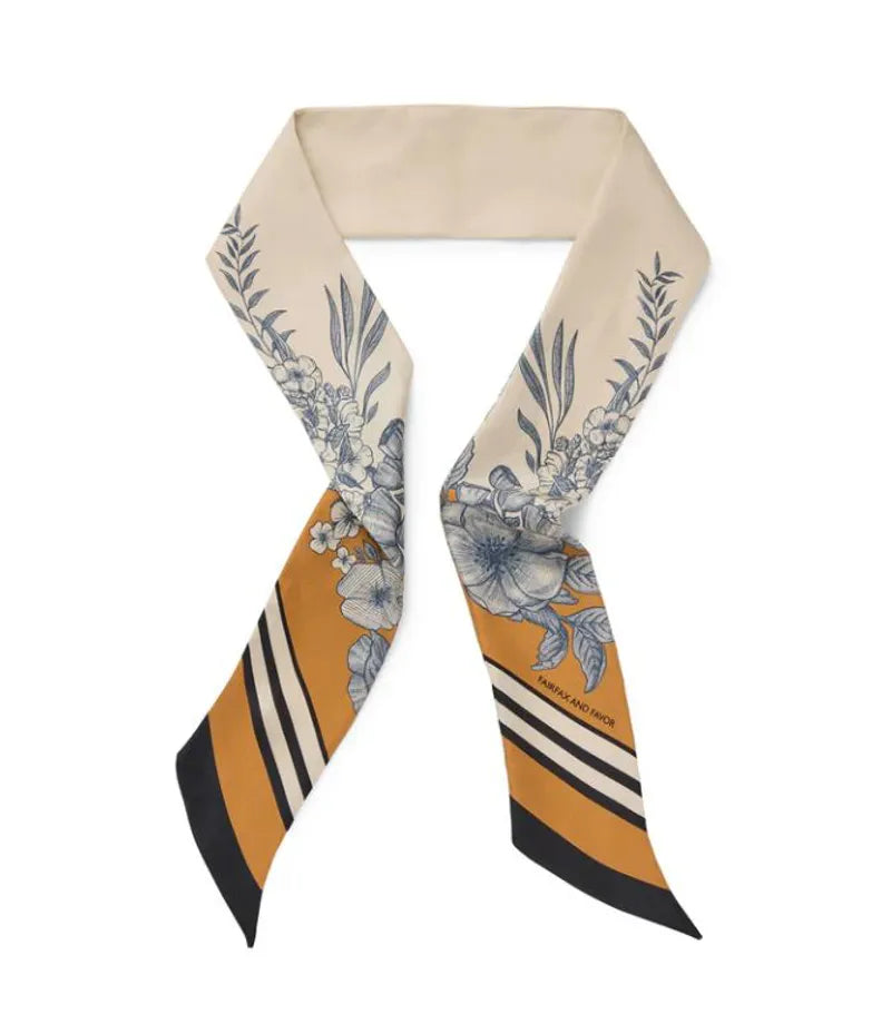 Fairfax and Favor Mannington Twill Silk Scarf  - Off White/Navy/Orange