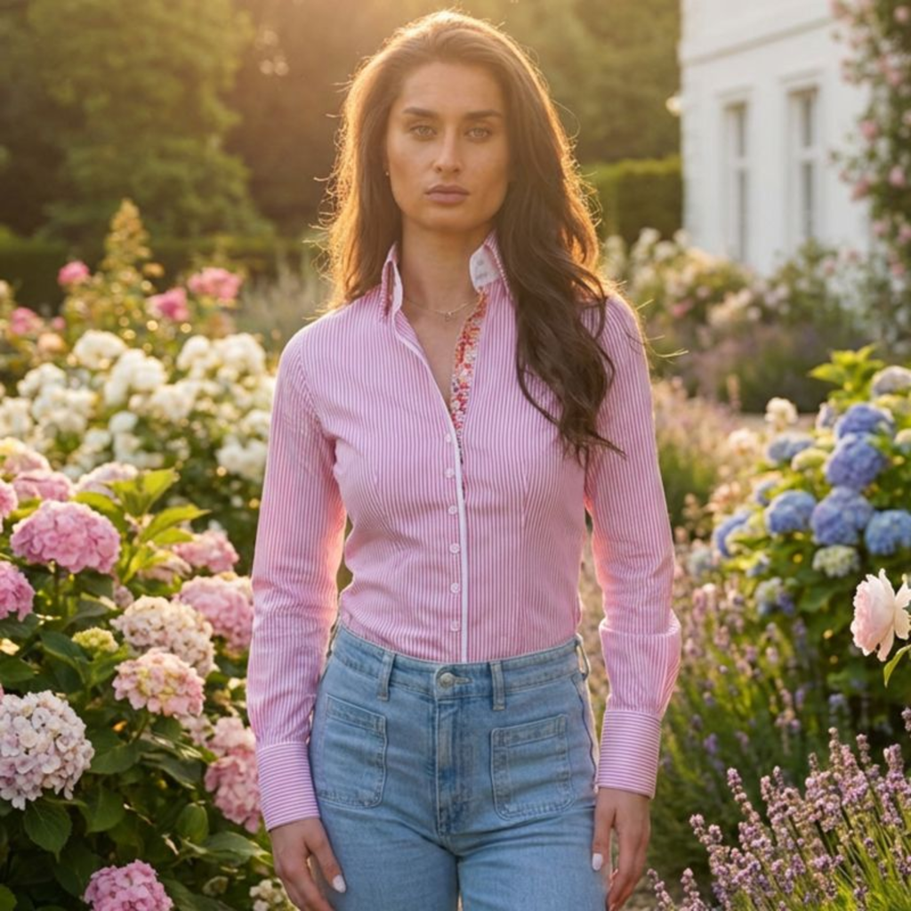Fior Da Liso Ladies Laura Paisley L Blouse - Pink White Striped
