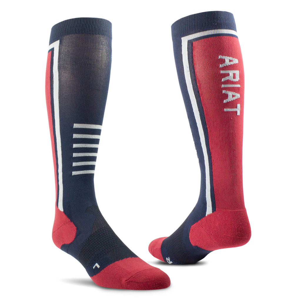 Ariat AriatTek Slimline Performance Socks - Navy/Red