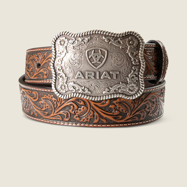 Ariat Mens Leather Cow Buckle Belt - Brown