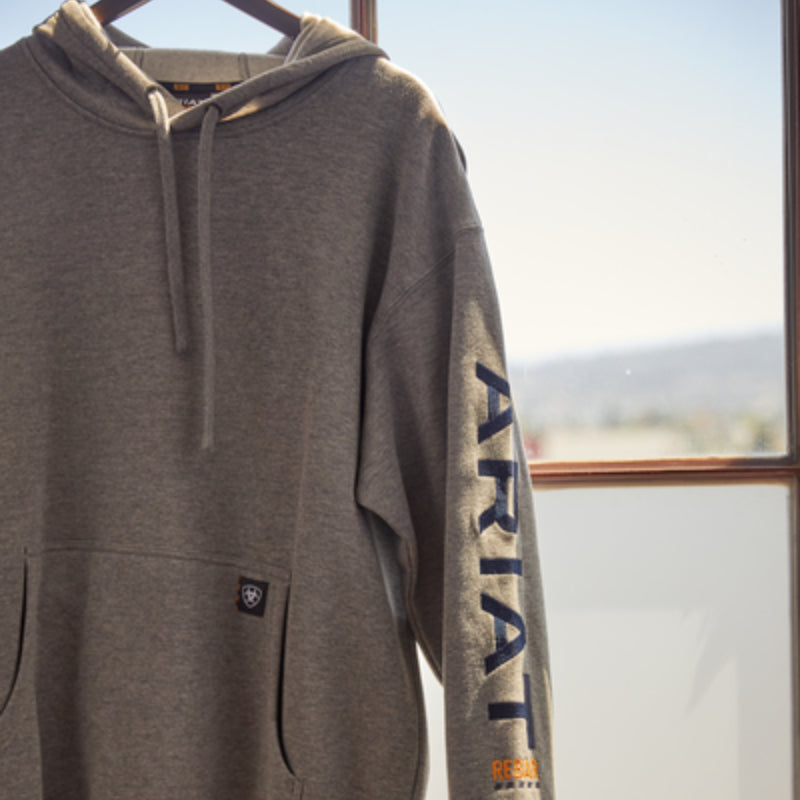 Ariat Mens Rebar Workman Graphic Hoodie - Heather Grey/Deep Ultramarine