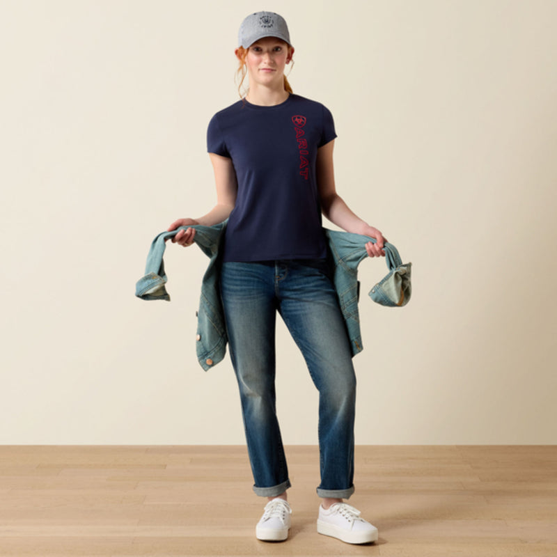 Ariat Youth Vertical Logo Tee - Team Navy/Red
