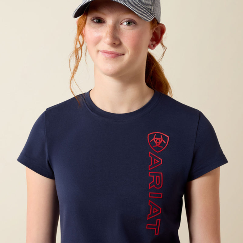 Ariat Youth Vertical Logo Tee - Team Navy/Red
