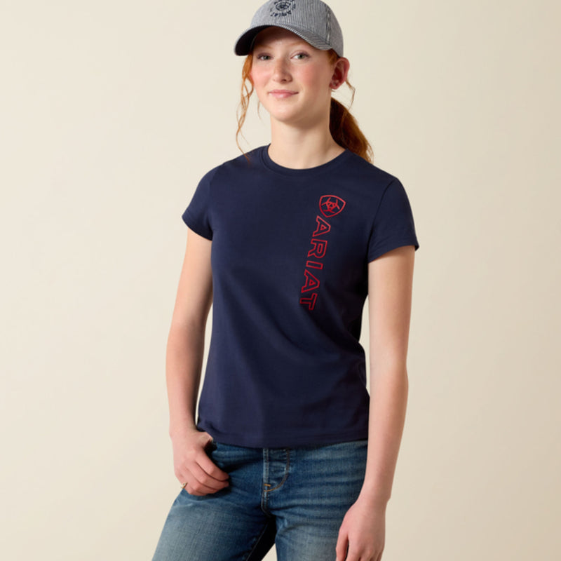 Ariat Youth Vertical Logo Tee - Team Navy/Red