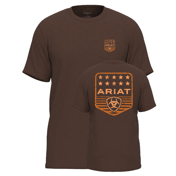 Ariat Mens Stripe Patriotic Badge Short Sleeve T-Shirt - Brown Heather