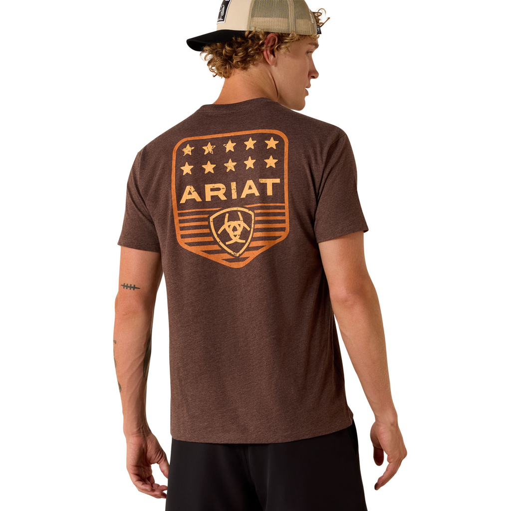Ariat Mens Stripe Patriotic Badge Short Sleeve T-Shirt - Brown Heather
