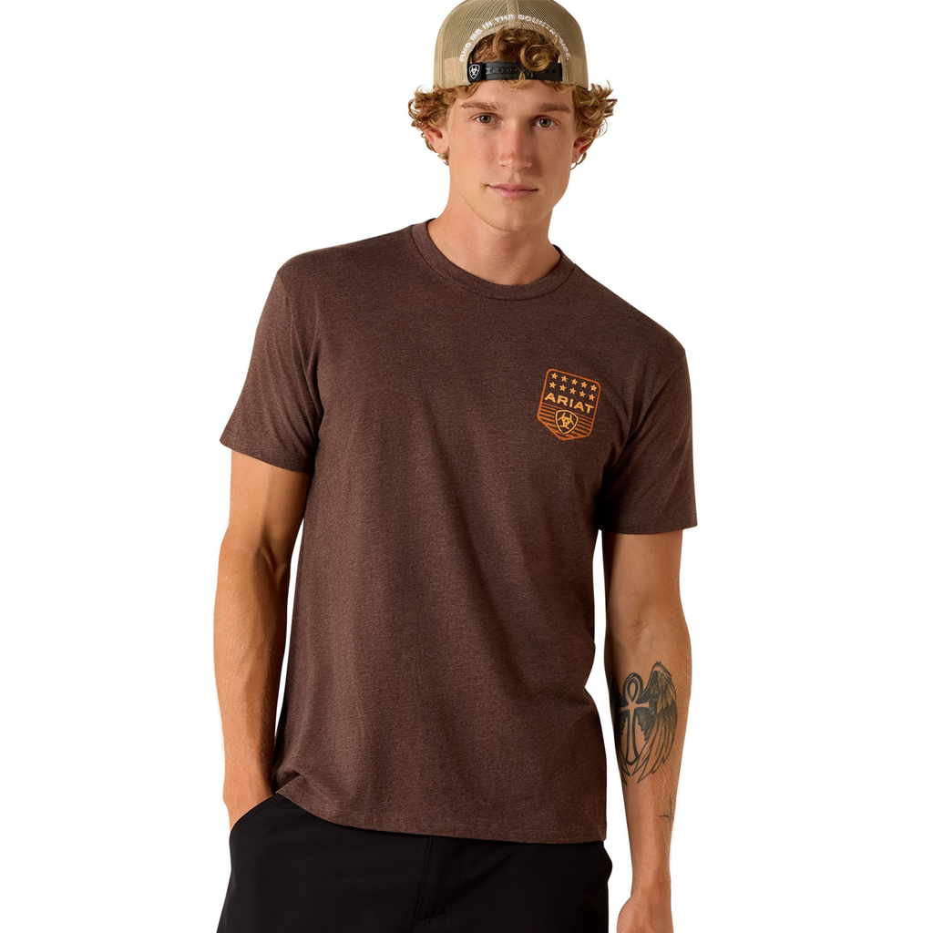 Ariat Mens Stripe Patriotic Badge Short Sleeve T-Shirt - Brown Heather
