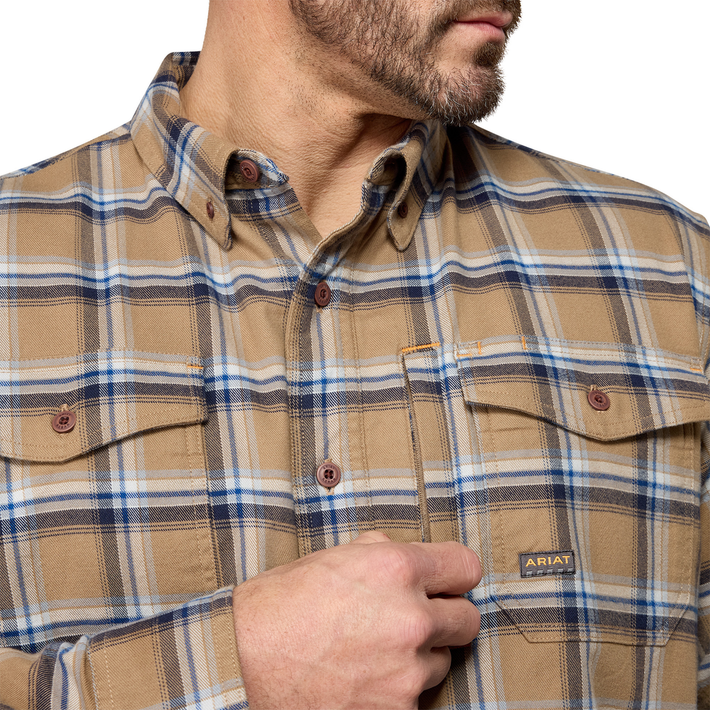 Ariat Mens Rebar Flannel DuraStretch Work Shirt - Field Khaki